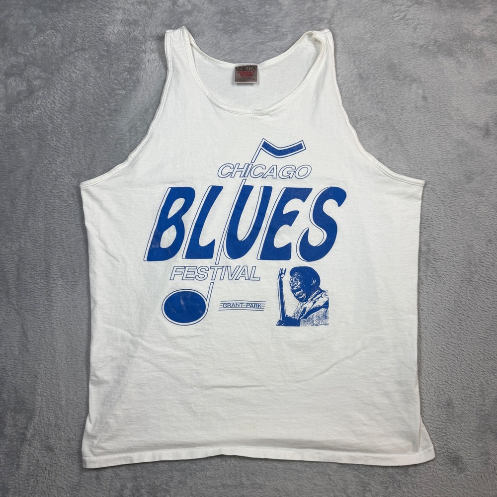 Vintage Chicago Blues Festival Oneita Tank Top Mens XL White Grant Park 90s